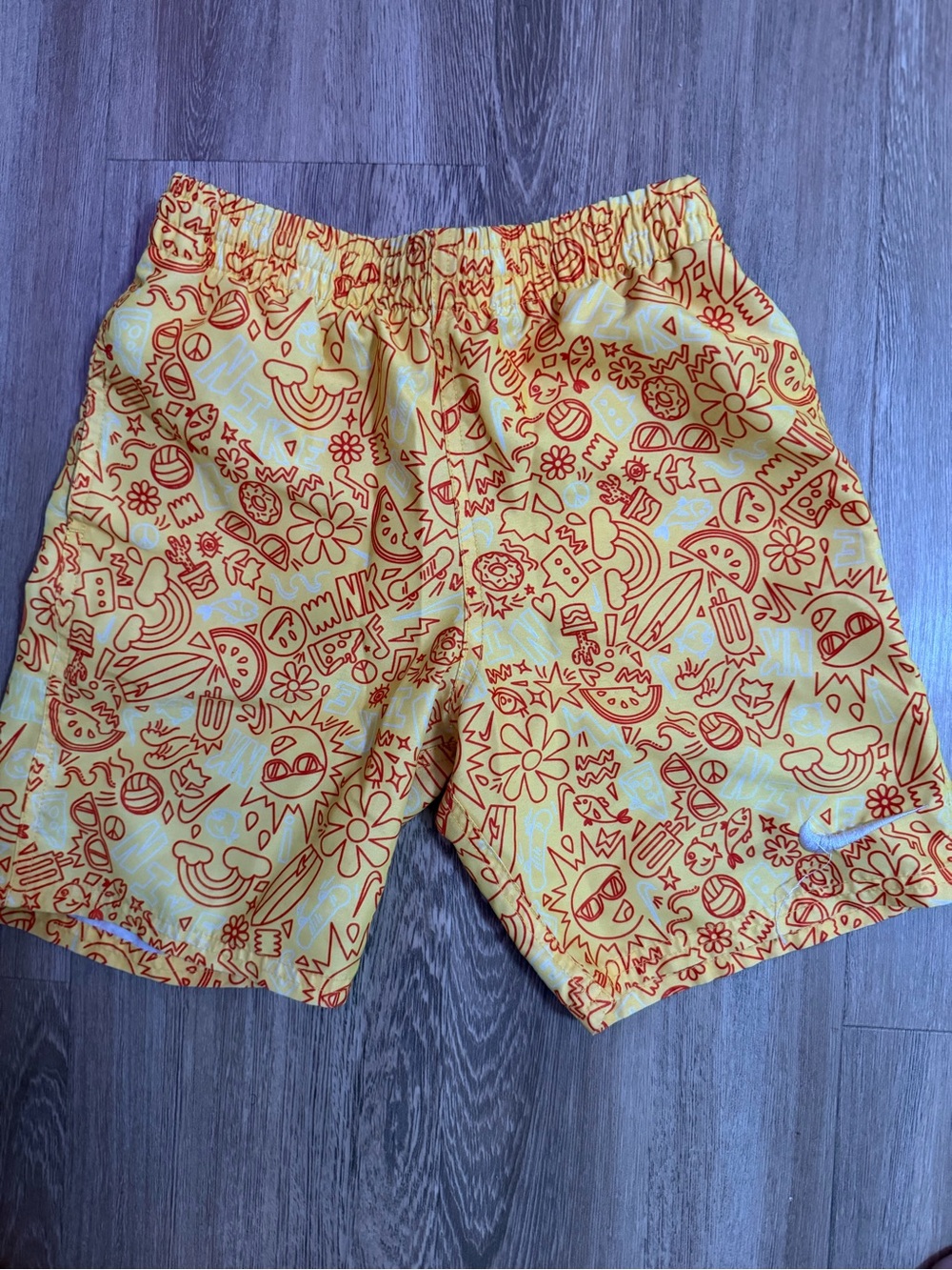 Nike Yellow Swim Board Shorts with Orange Graphic Print